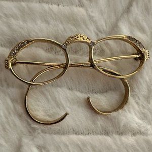 1928 Vintage Gold-Toned Rhinestone Spectacles/Eyeglass Brooch